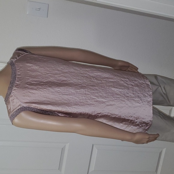 Zara L shimmery pink satin top ribbed hems wet look top shiny top sleeveless - Picture 4 of 9